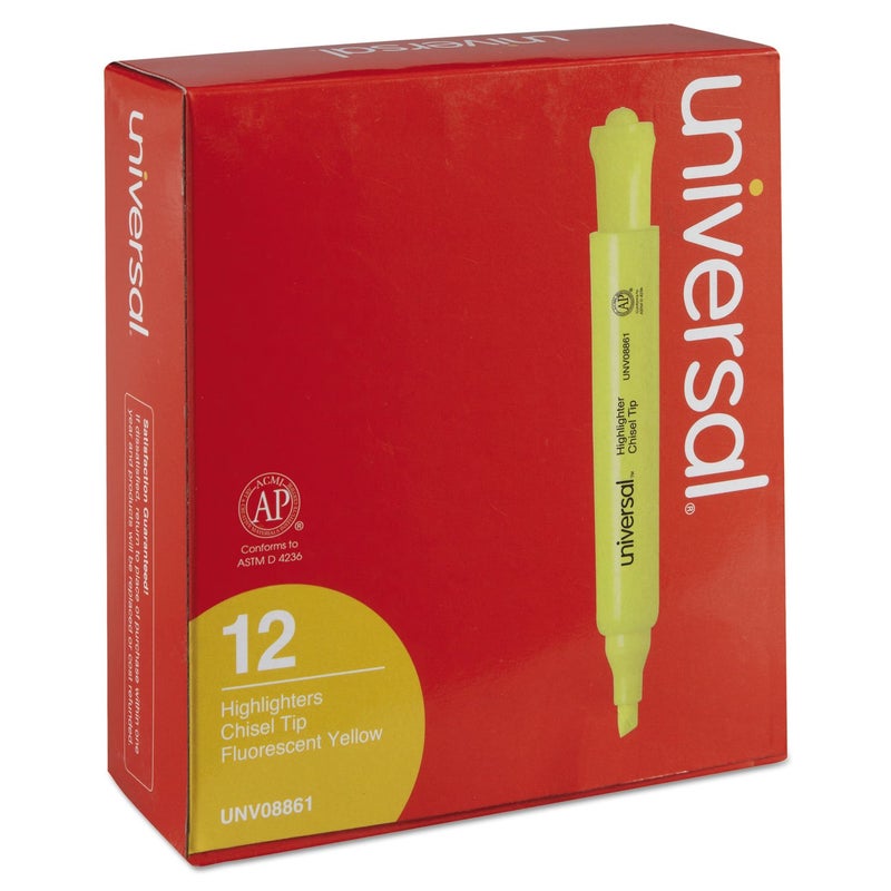 Universal 08861 Desk Highlighter, Chisel Tip, Fluorescent Yellow (Pack of 12) - Image 4